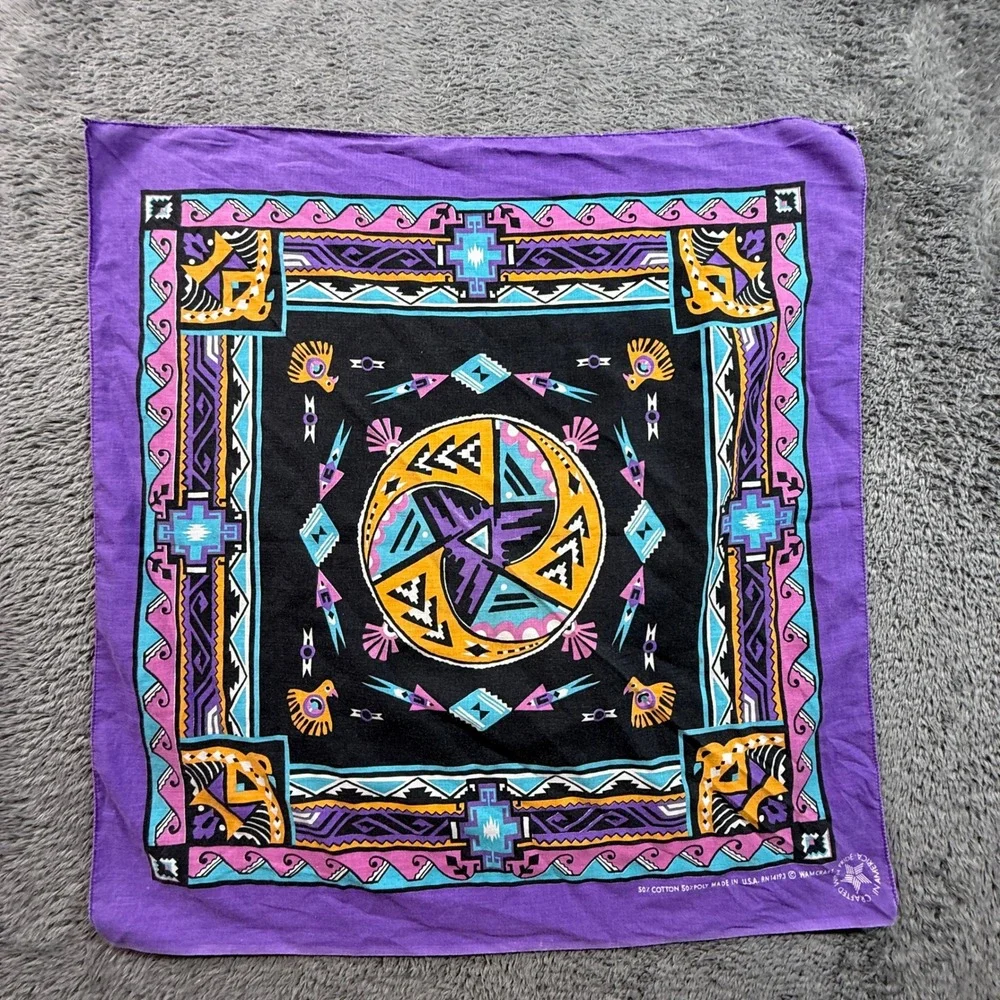 Wamcraft Bandana Unisex OS Purple Vintage Southwestern Tribal Print USA